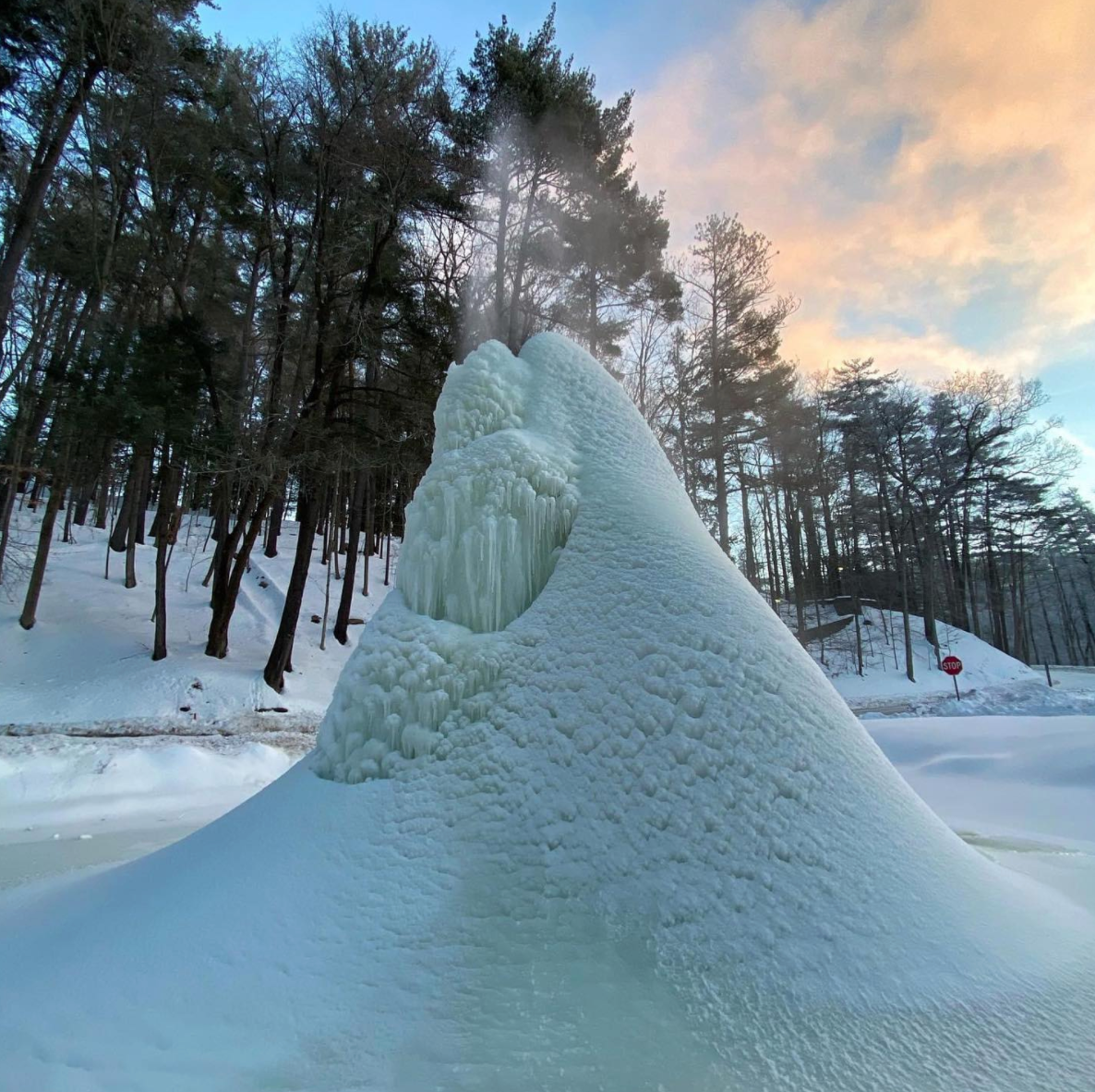 Here's how this unique ice volcano forms in Upstate New York