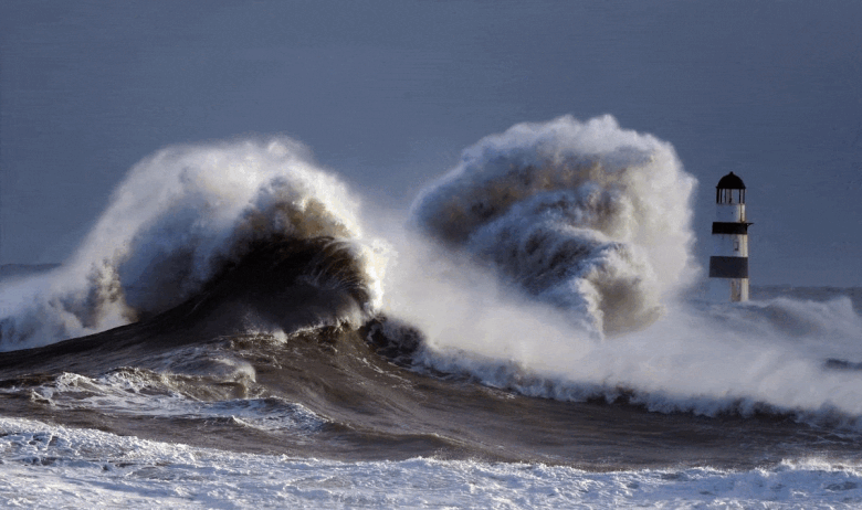 Spectacular waves crash into English shores as spring tides combine with high wind