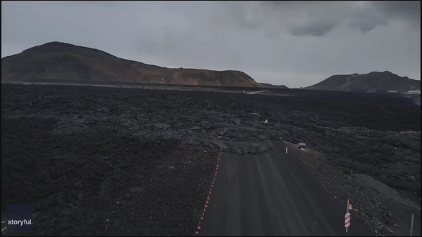 Drone video shows charred landscape after volcanic eruption in Iceland