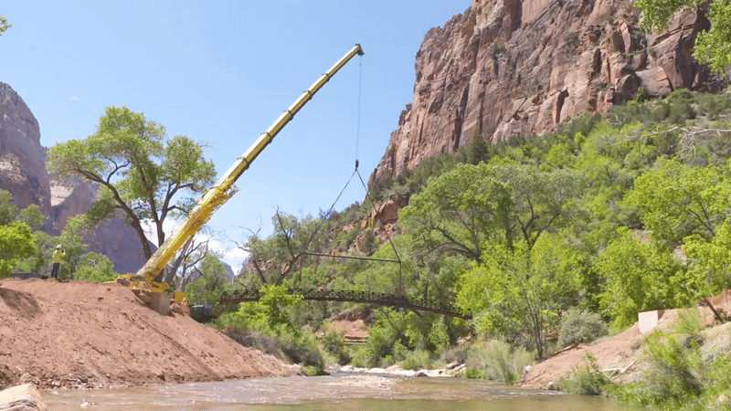 Watch: Zion National Park bridge hoisted to new home after landslide closed it 2 years ago