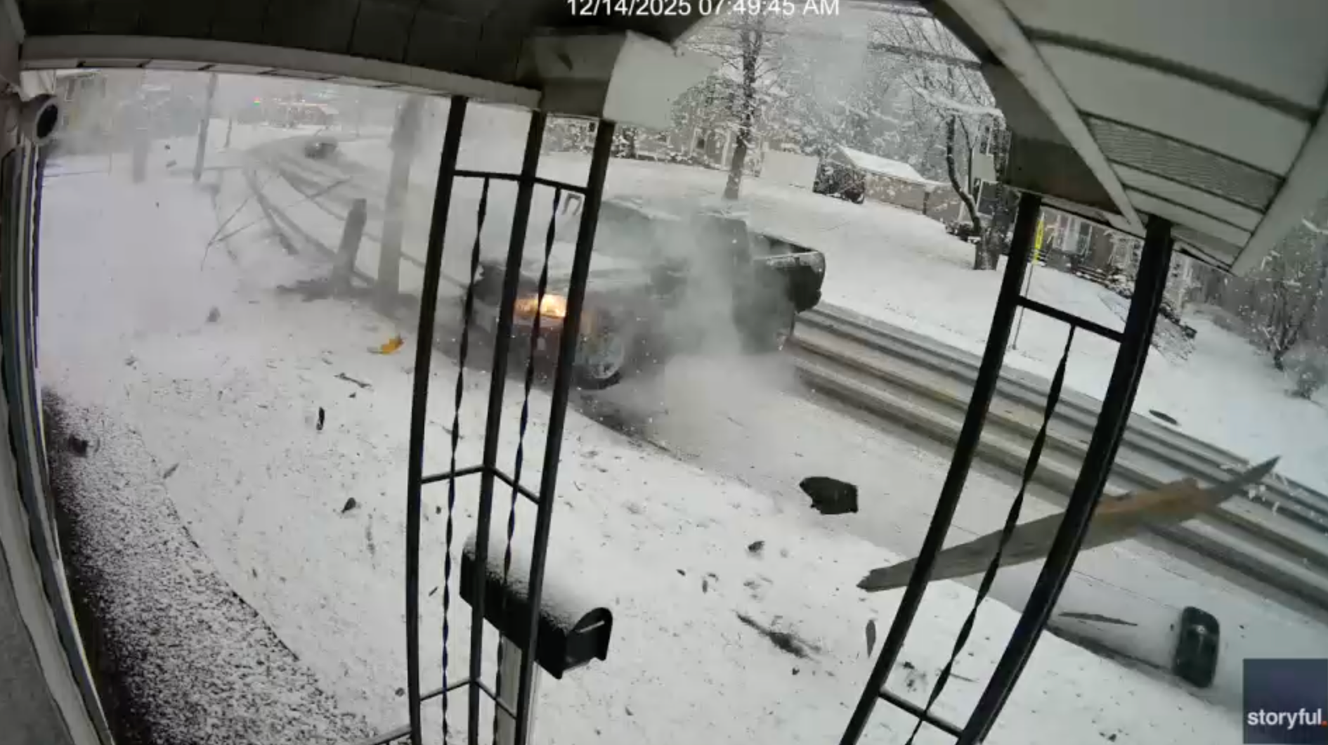 Watch: Driver crashes into pole amid icy roads from powerful Northeast snowstorm