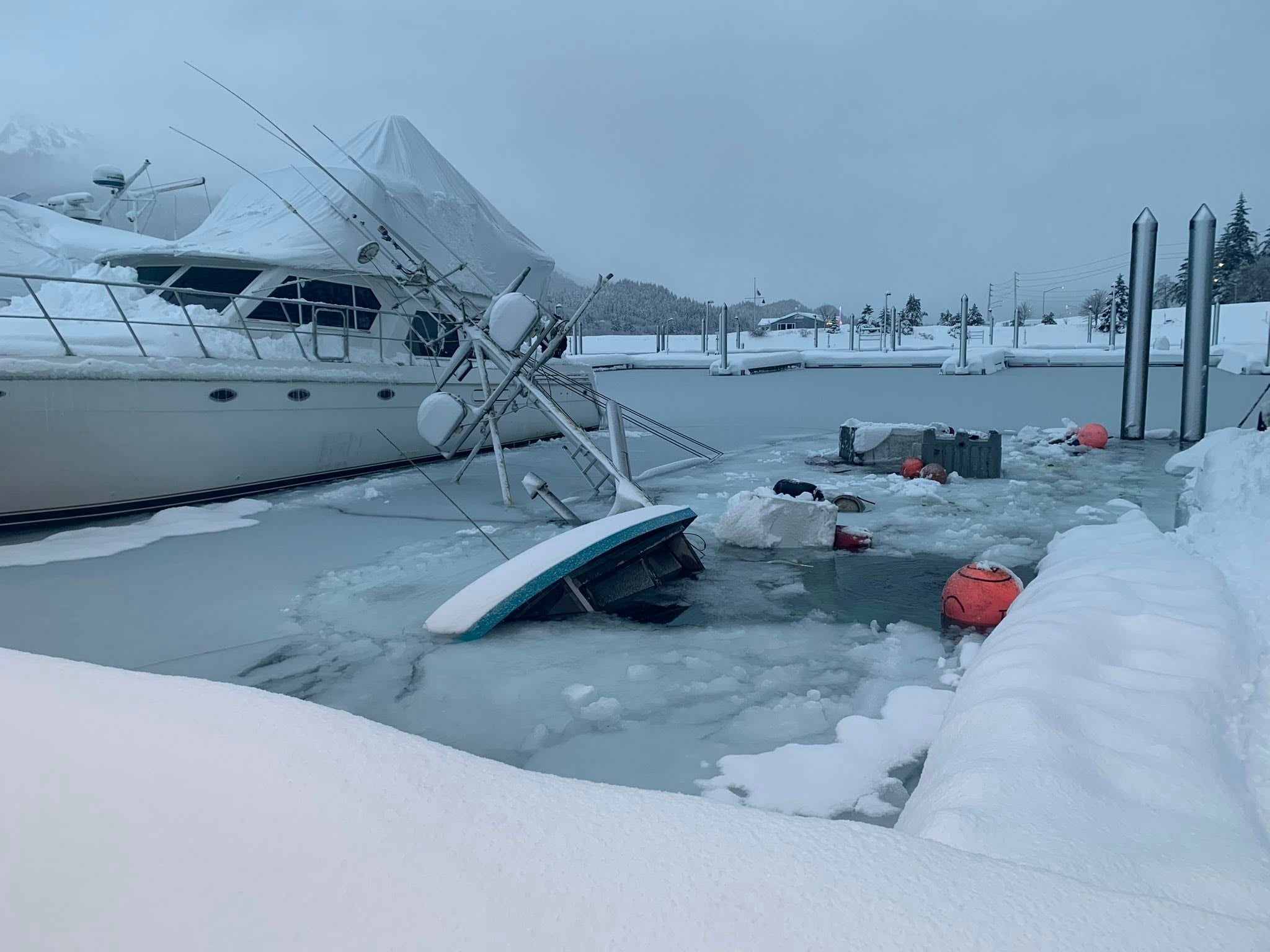 Heavy snow and extreme weather cause sunken vessels and avalanche risk in Alaska