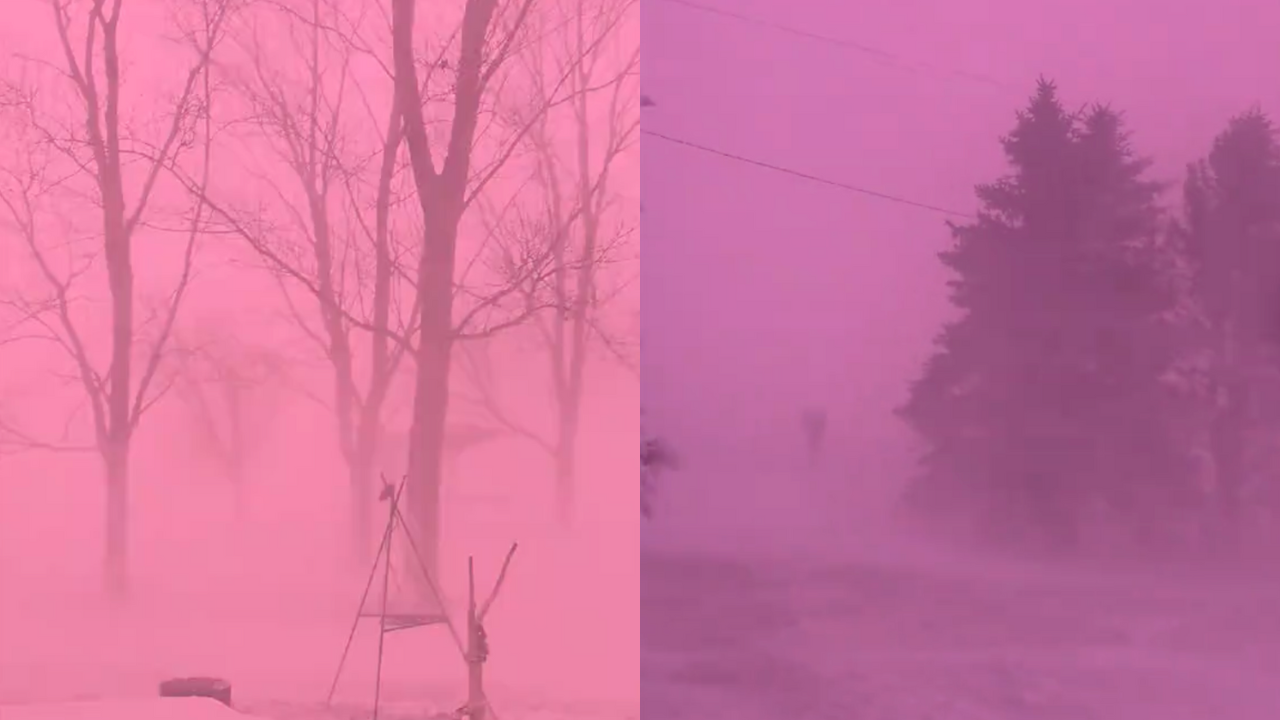 Why did the sky turn pink during a recent winter storm in Iowa?