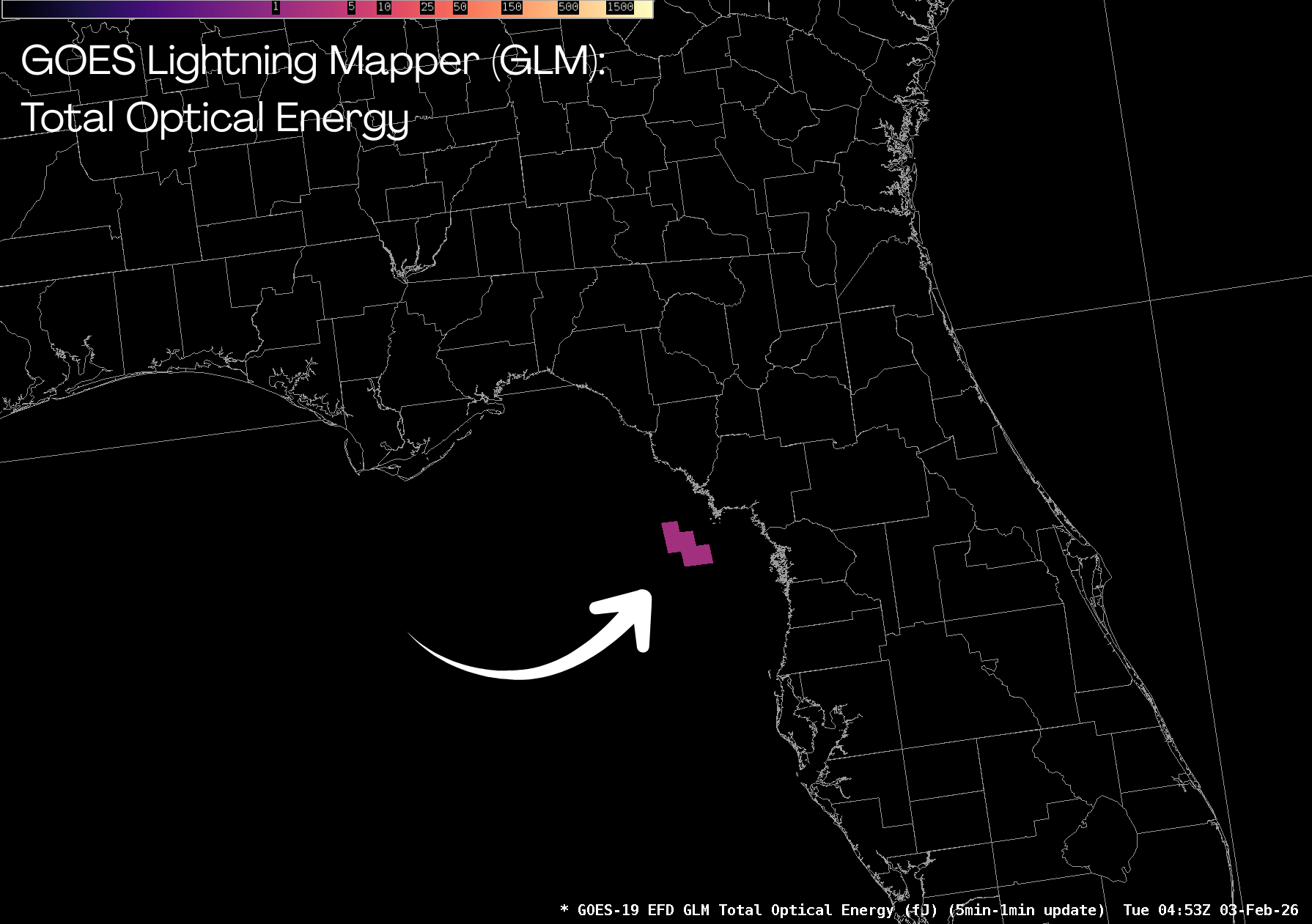 Bolide meteor explodes near Florida's Gulf Coast recorded on satellite data