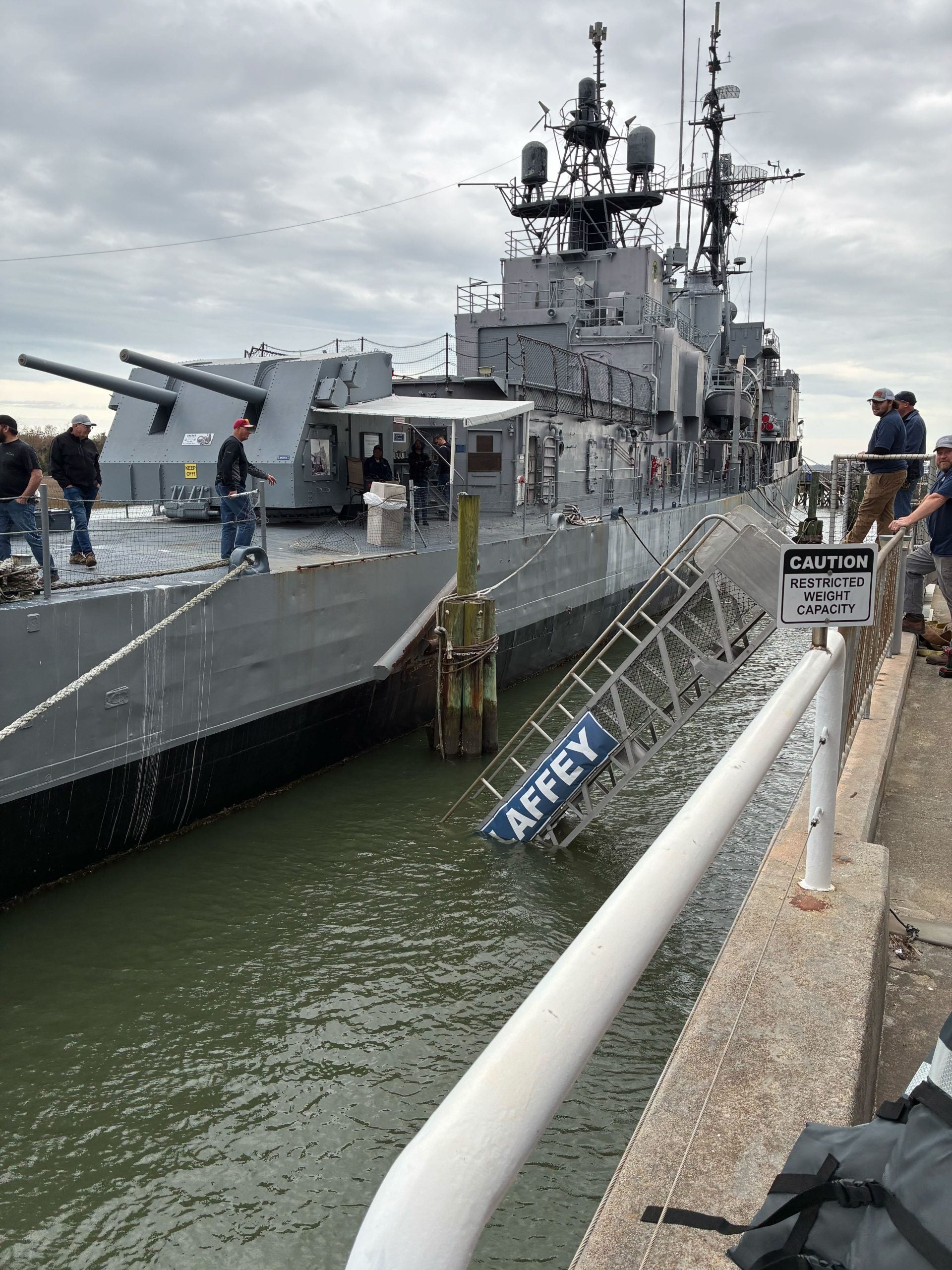 30 people rescued from World War II destroyer after walkway collapses into water in South Carolina