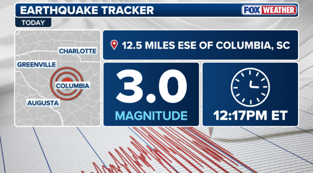 Magnitude 3.0 earthquake jolts South Carolina with shaking felt in capital city