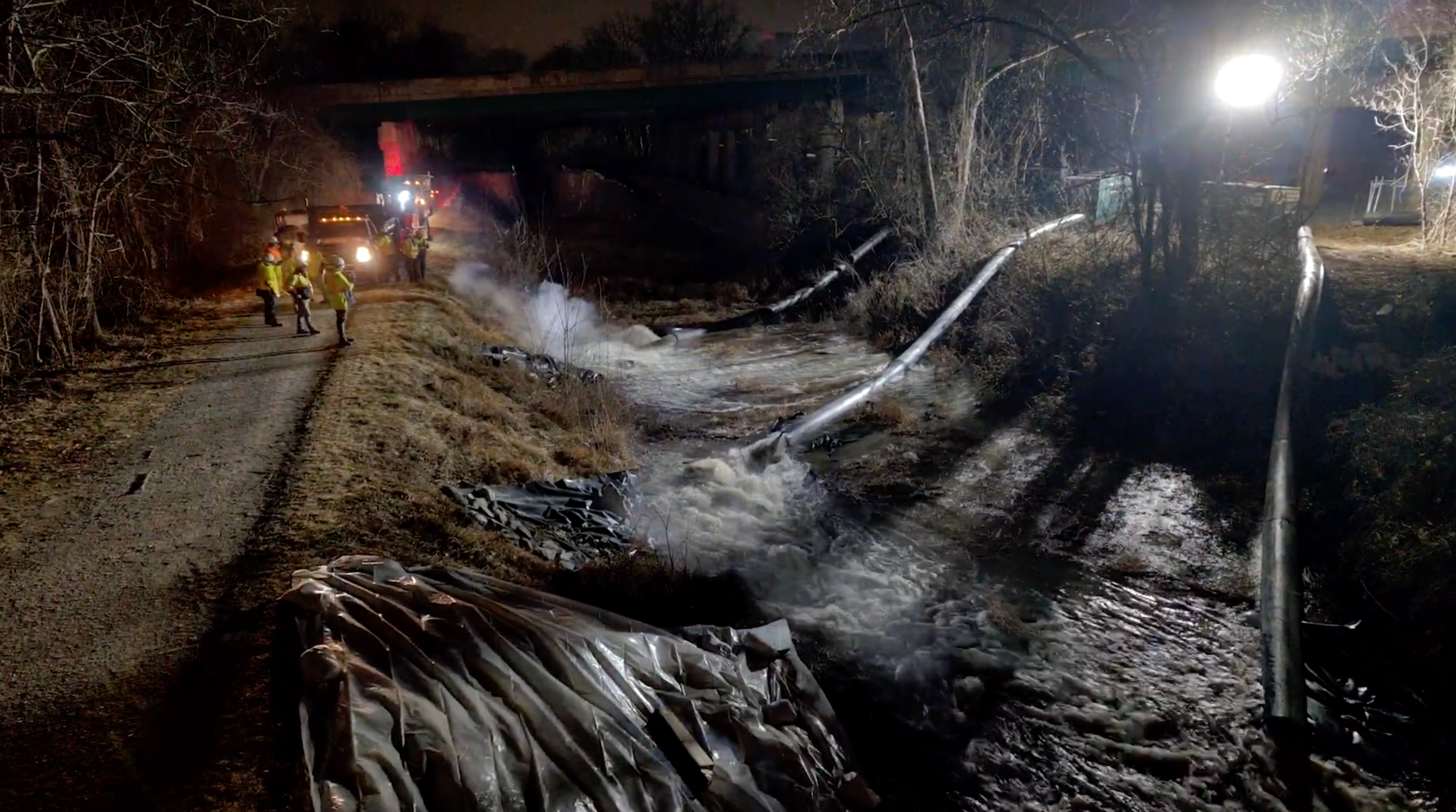 Crews work to clean up debris following 200 million gallon sewage overflow into Potomac River