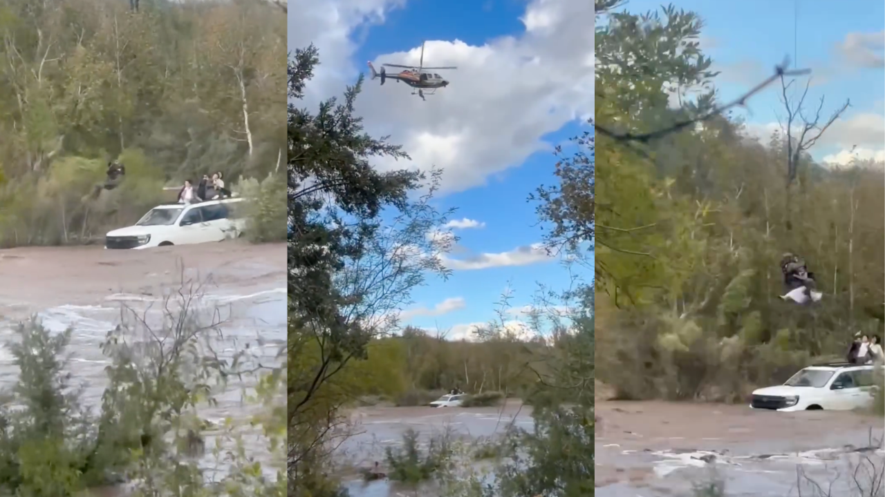 Helicopter rescues 4 people stranded atop vehicle in raging Arizona creek as severe storms slam Southwest