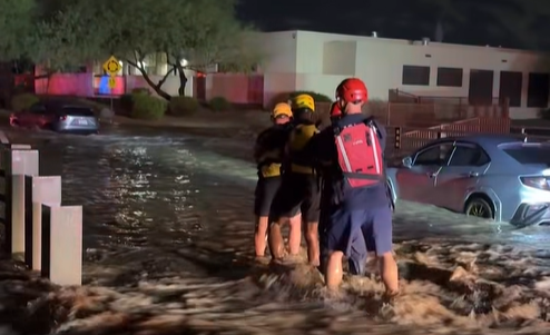 See It: Phoenix Fire Department saves stranded drivers from raging floodwaters as powerful storms slam region